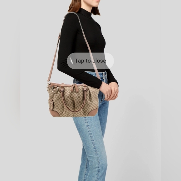 Gucci Handbags - Gucci Brown/Beige Diamante Canvas & Leather Sukey Satchel